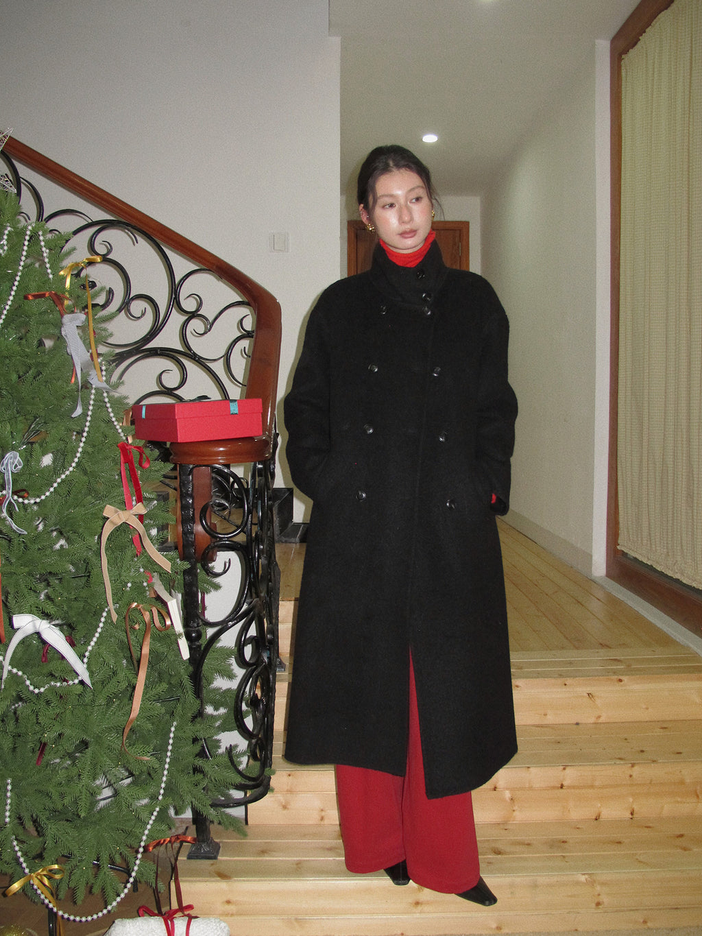 Double-Breasted Long Belt Double-Sided Alpaca Wool Cashmere Coat