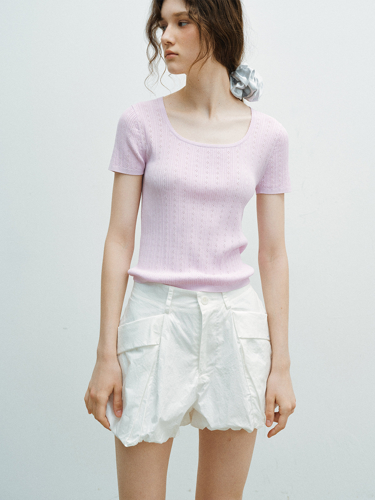 Delicate Mesh Lace Square Neck Slim Fit Knit Top