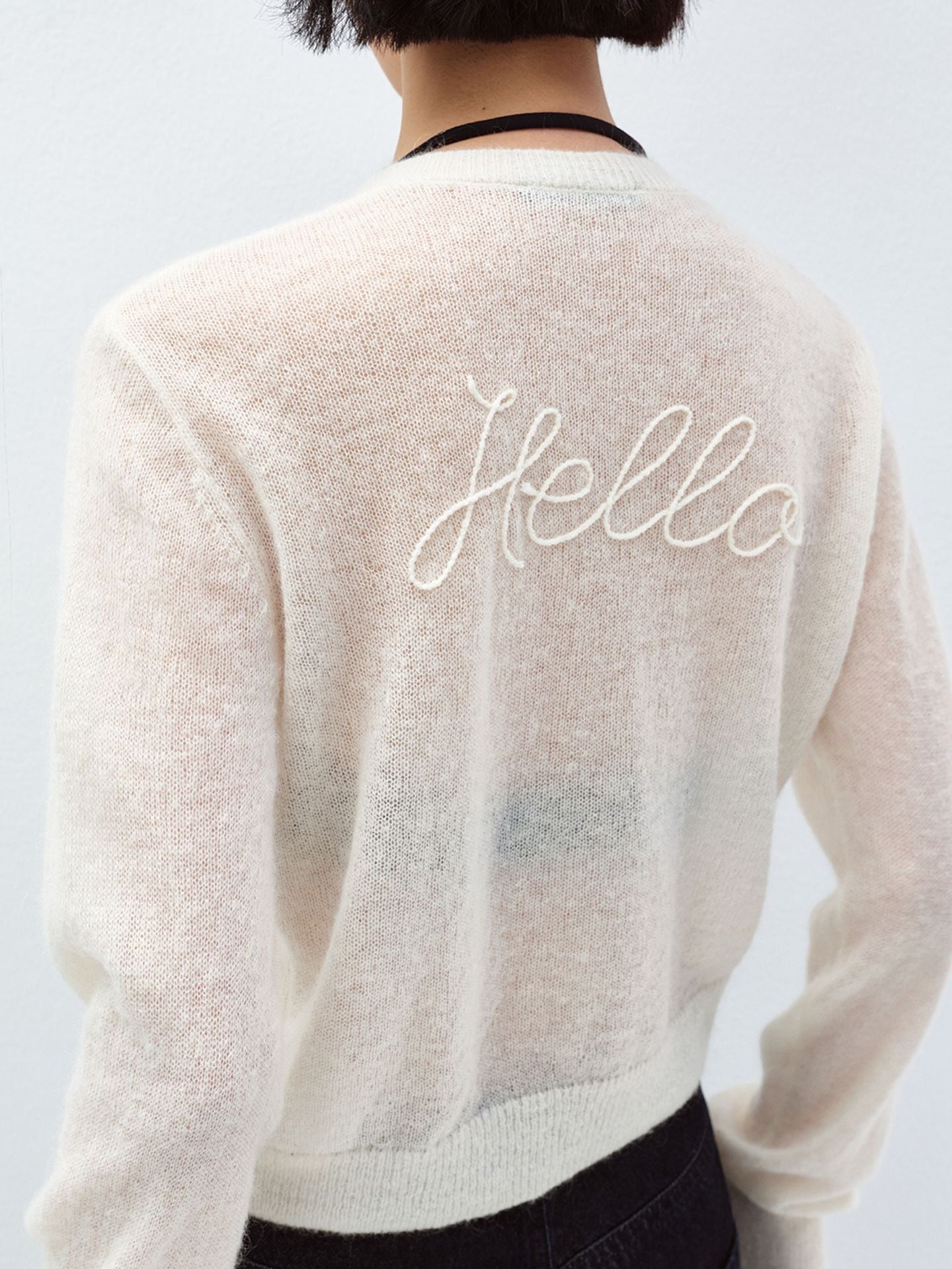 Handmade Embroidered Letters Wool Single-Breasted Long-Sleeve Cardigan Sweater