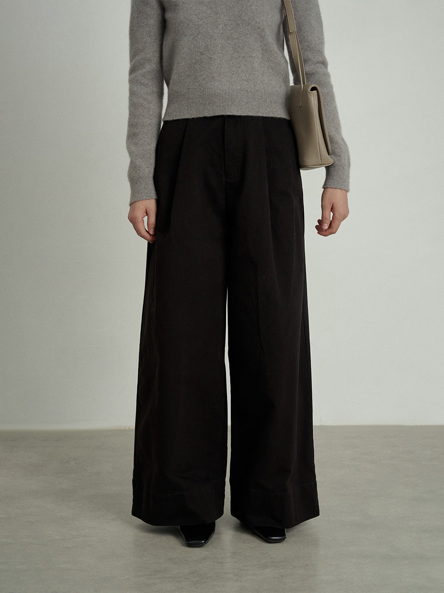 Wide-Leg Front Pleats Trousers with Belt