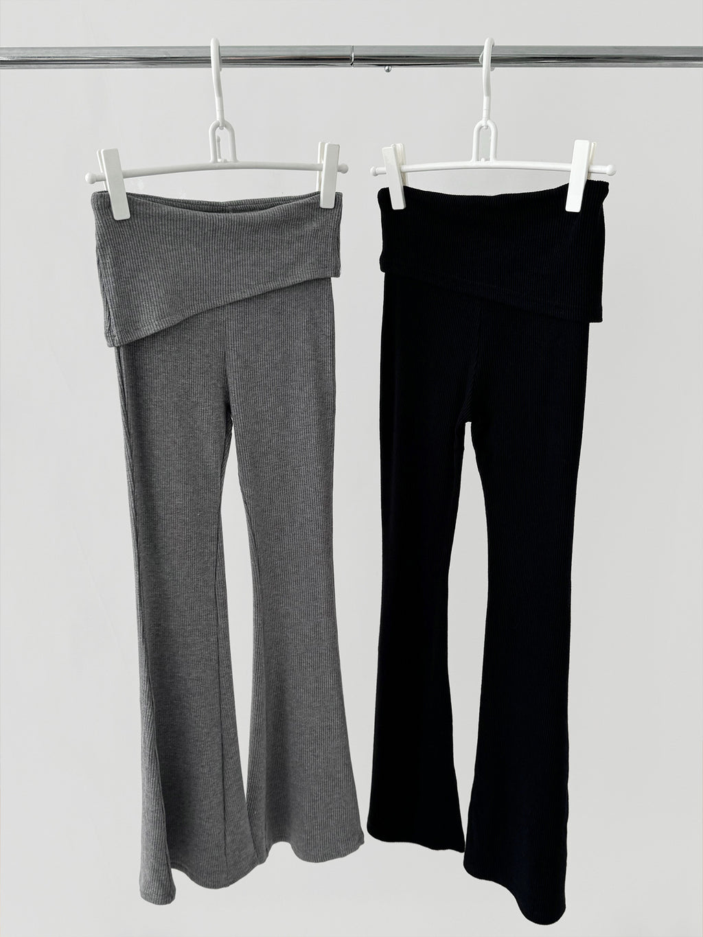 Ribbed Foldover Waist Flare Pants