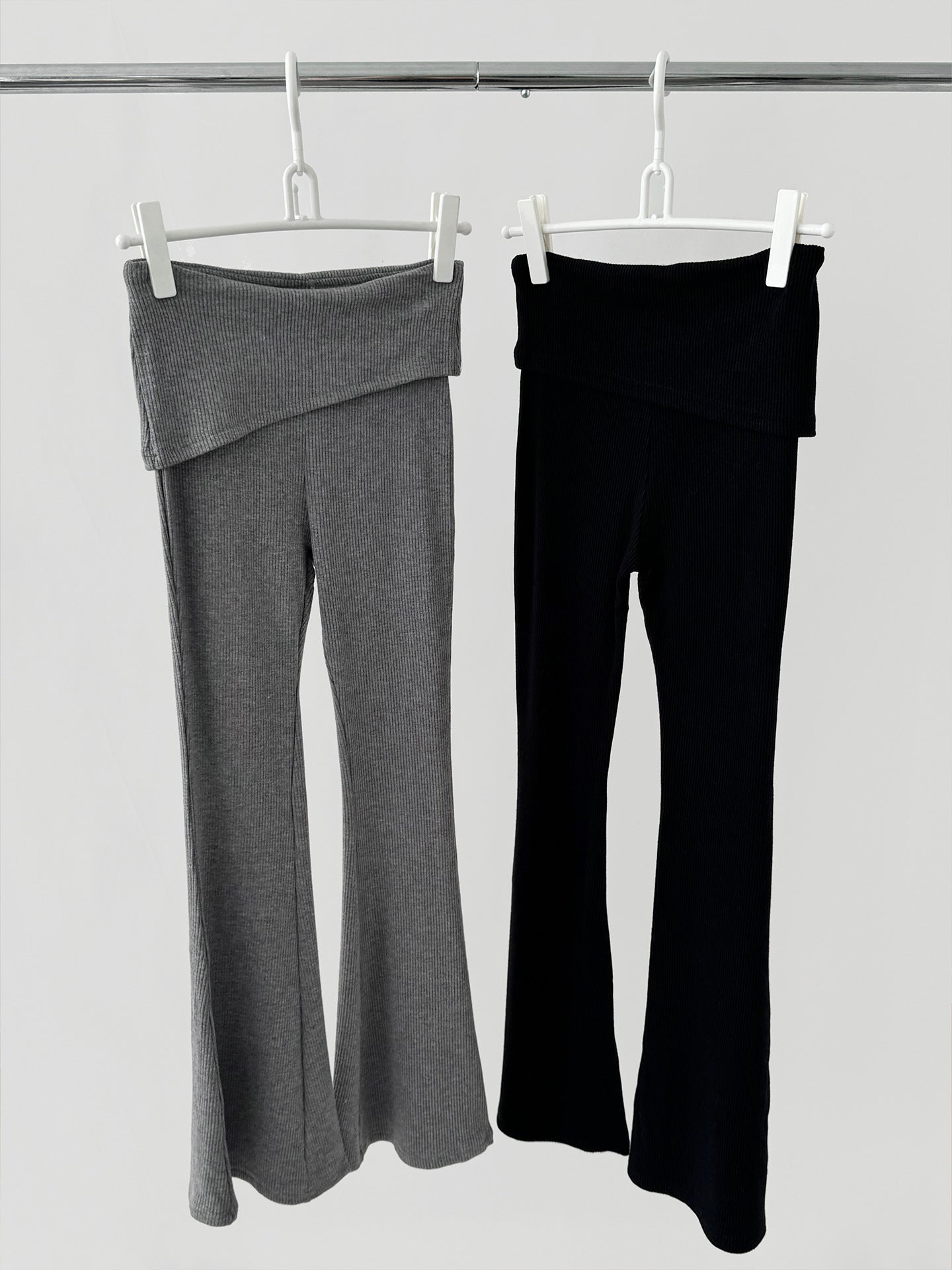 Ribbed Foldover Waist Flare Pants