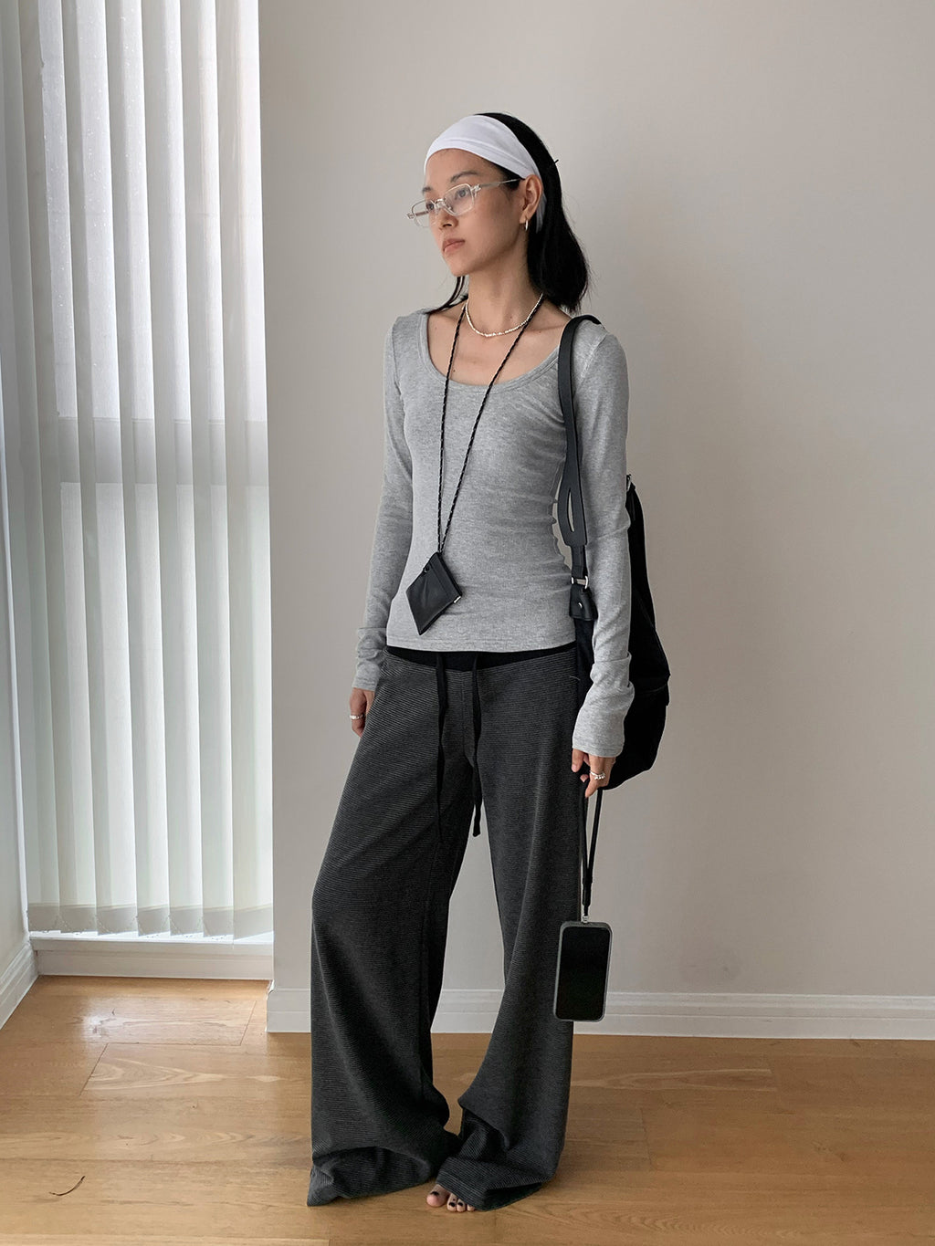Scoop Neck Adjustable Open Back Long Sleeve Top