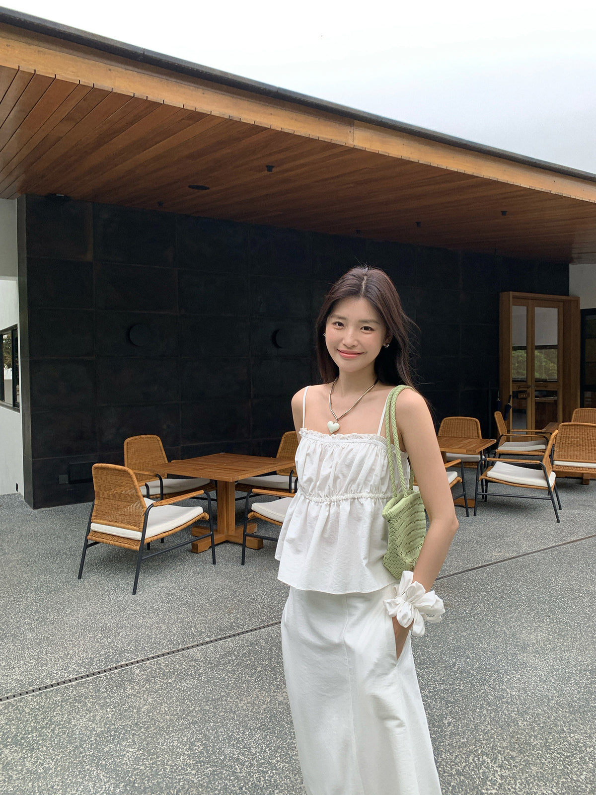 Drawstring Waist Sleeveless Camisole Ruffle Top