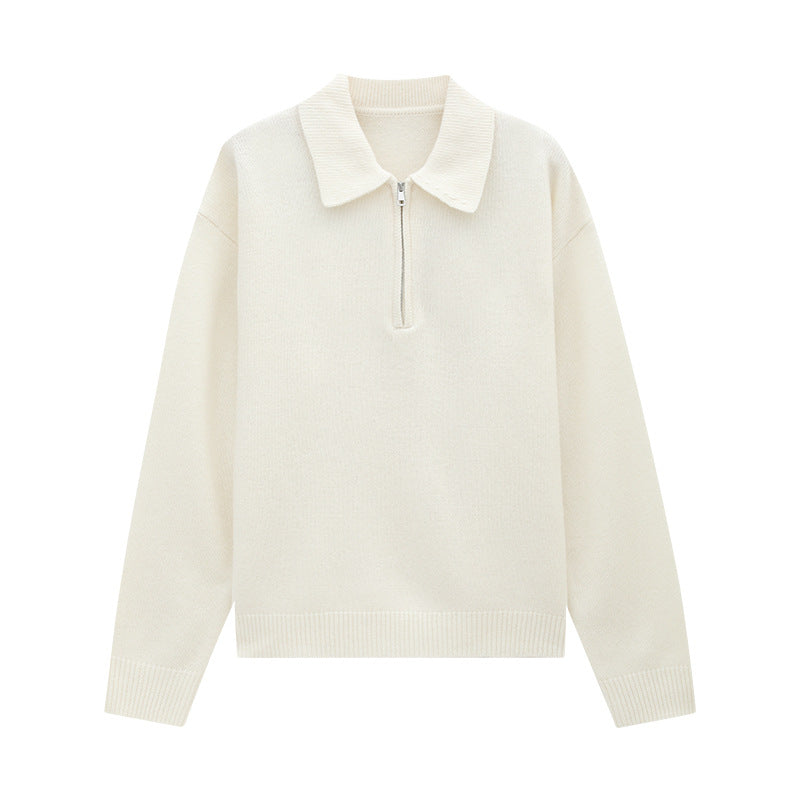 100% Wool Soft Half-Zipper Polo Sweater
