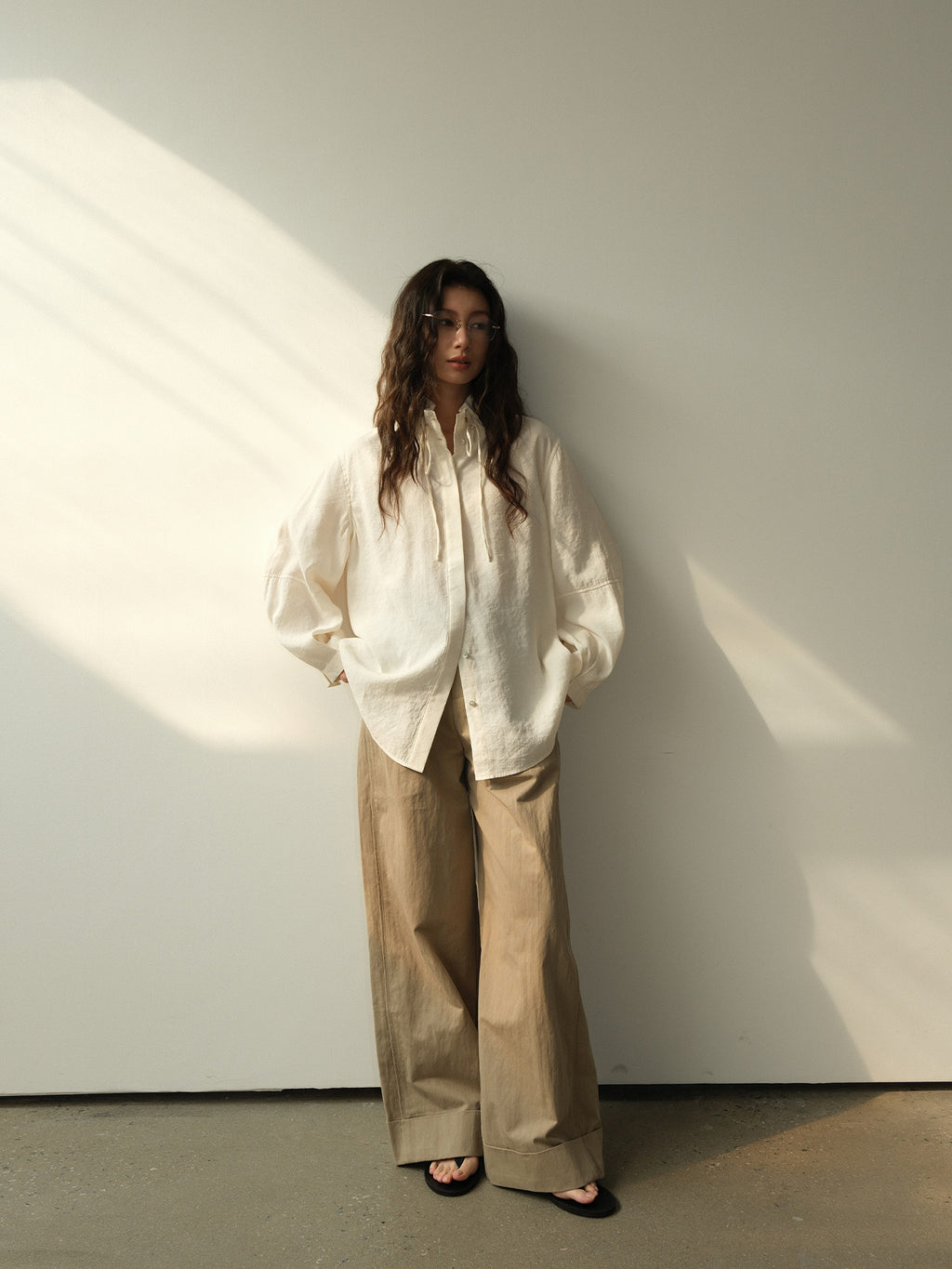 Long Rolled-Edge Straight-Leg Women's Pants