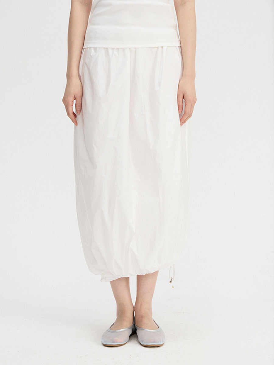 Balloon Midi Skirt with Drawstring Hem