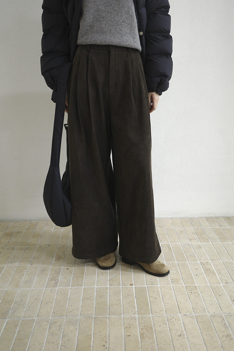 High-Waist Casual Pleated Wide-Leg Pants