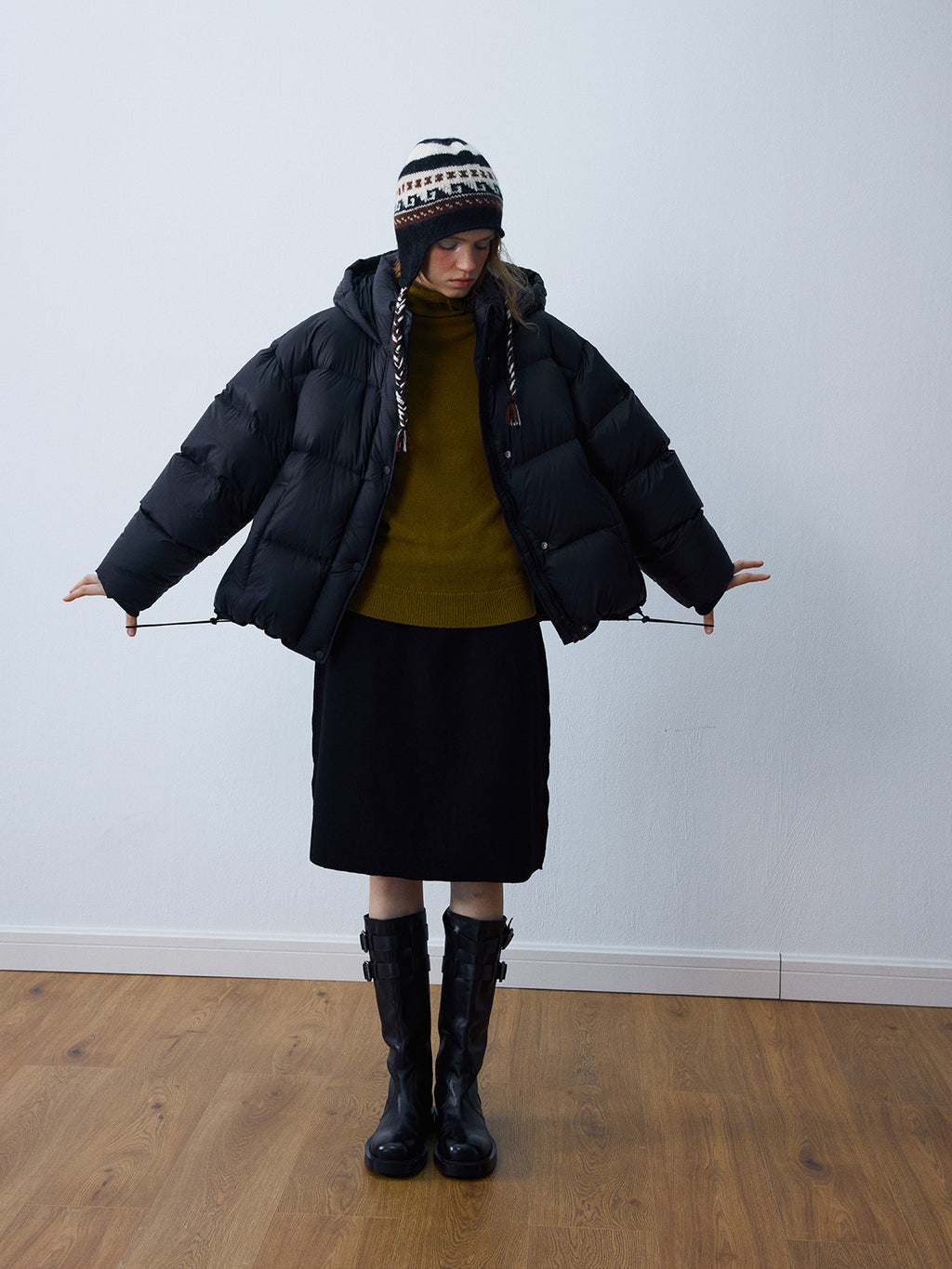 Drawstring Hem Warm Puffer Jacket
