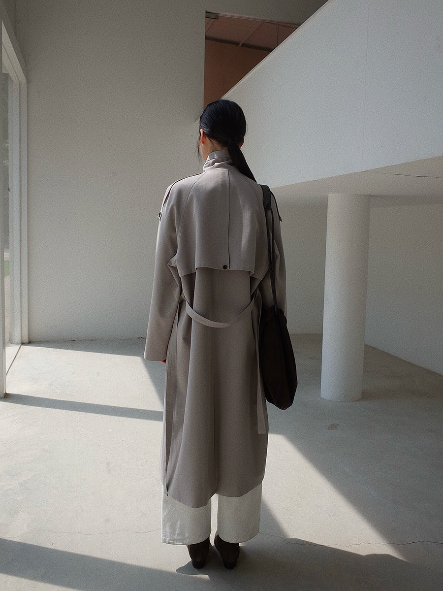 Belted Button-Front Longline Trench Coat