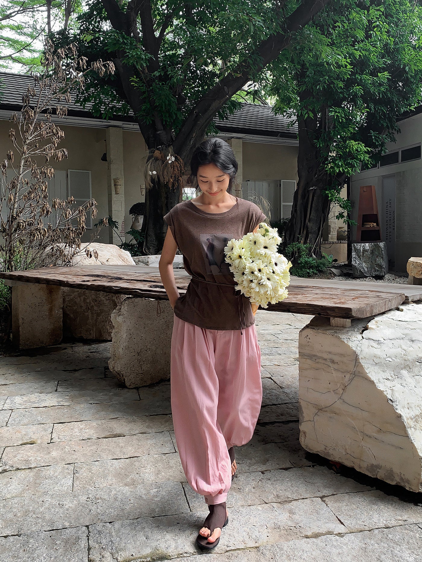 Lyocell High-Waist Pleated Casual Drawstring Lantern Pants