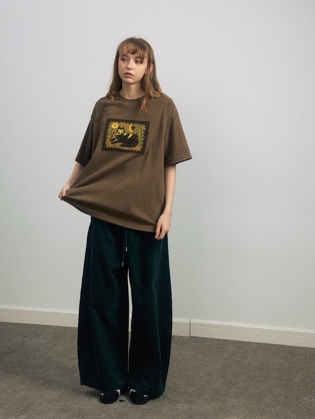 High Waist Lace-up Corduroy Long Pants