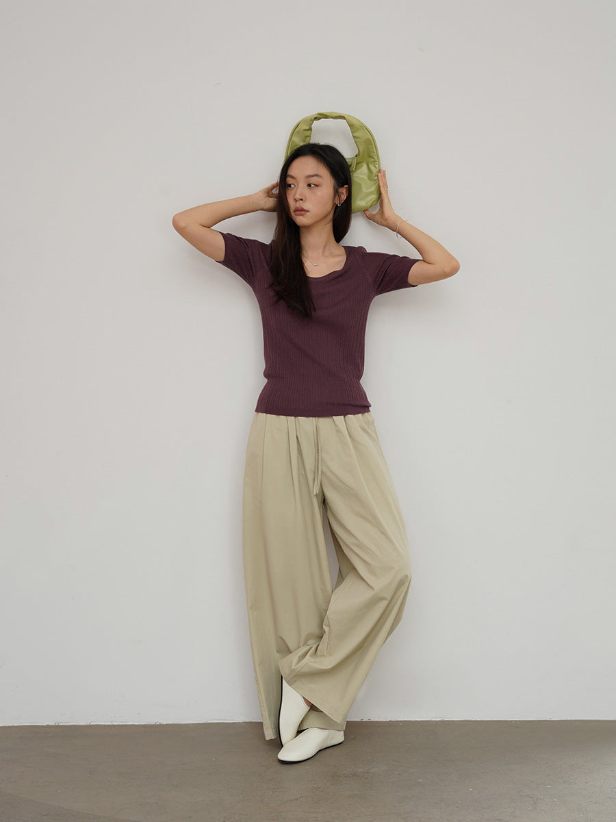Relaxed Wide Leg Elastic Waist Pants