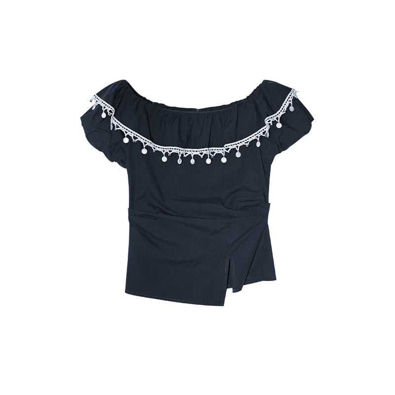 Off-Shoulder Lace Trim Top