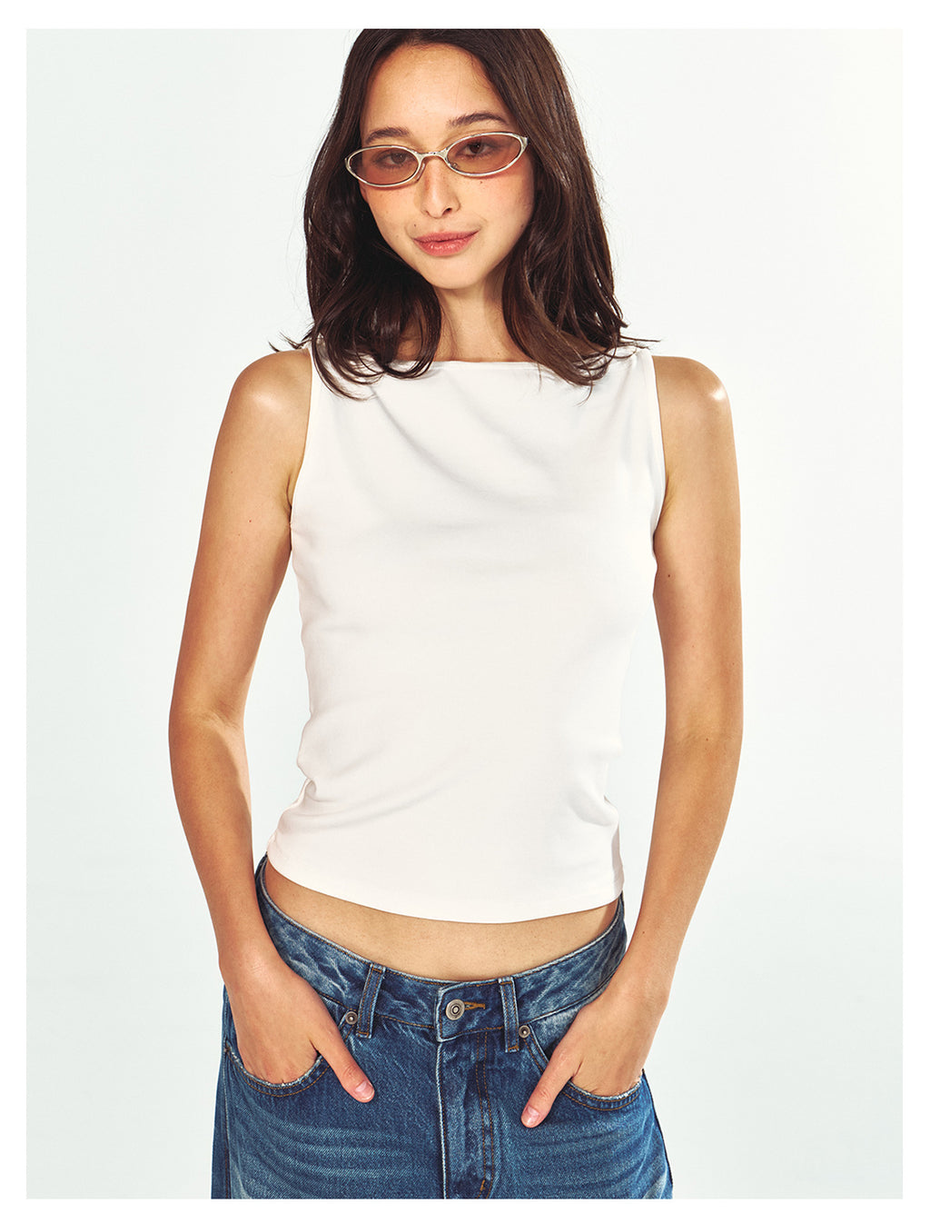 Boat Neck Sleeveless Slim Tank Top