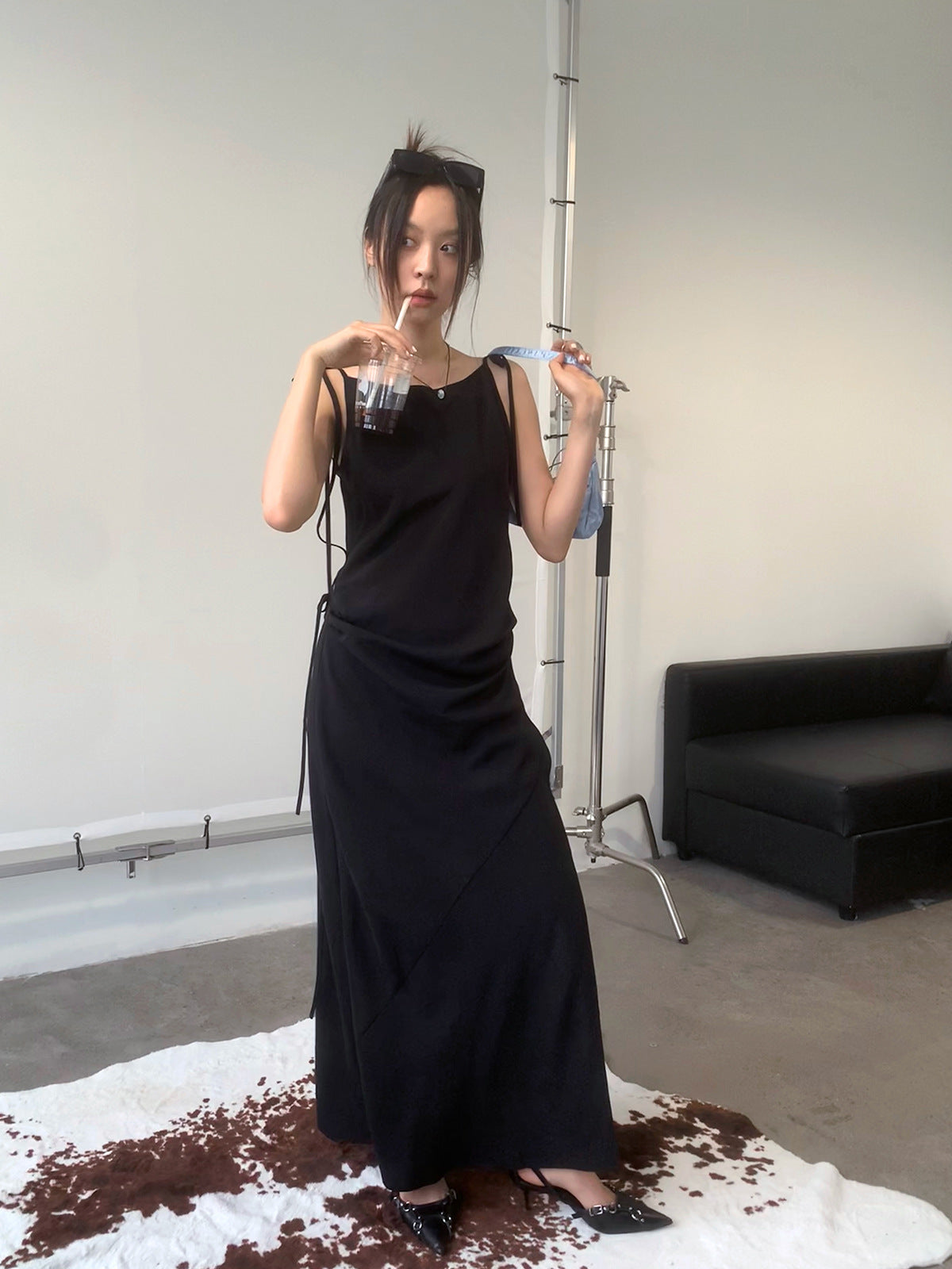 Tie Shoulder Scoop Neck Slip Maxi Dress