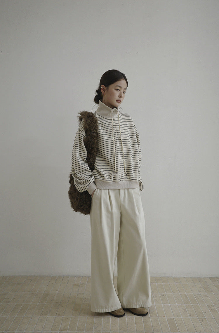 High-Waist Casual Pleated Wide-Leg Pants