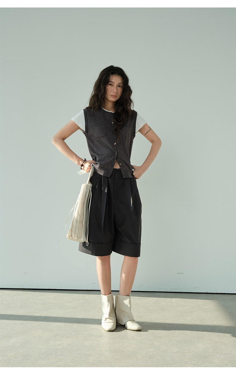 A-Line Pleated Baggy Casual Shorts