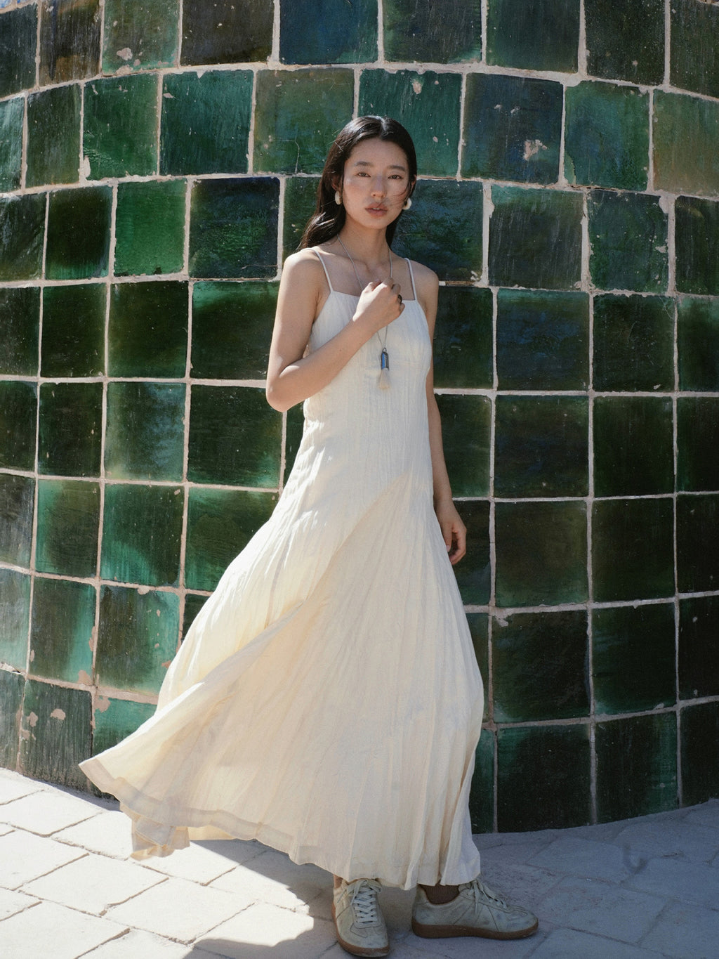 Pleated Slim Fit Slip Strap Dress