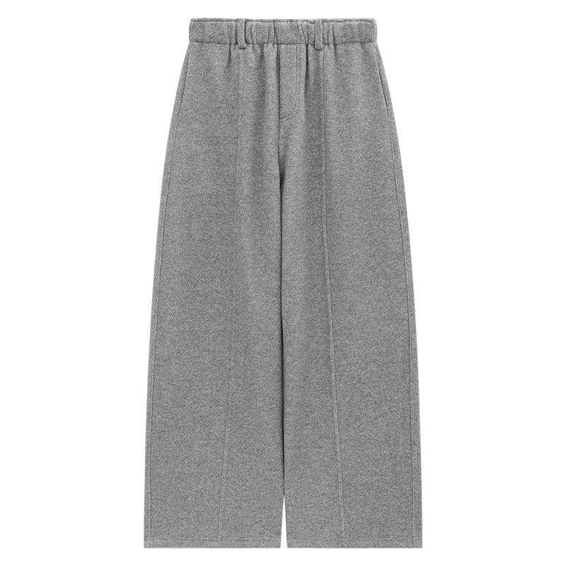 High-Waist Elastic Waist Thick Straight Leg Tailored Pants