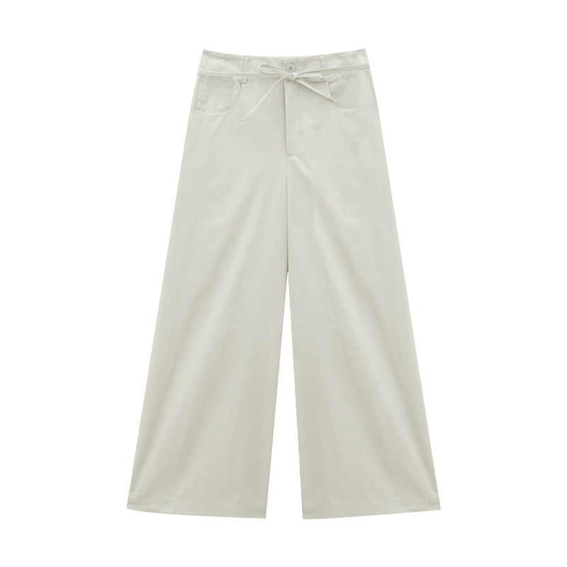 Wide-leg High-waist Solid Color Pants