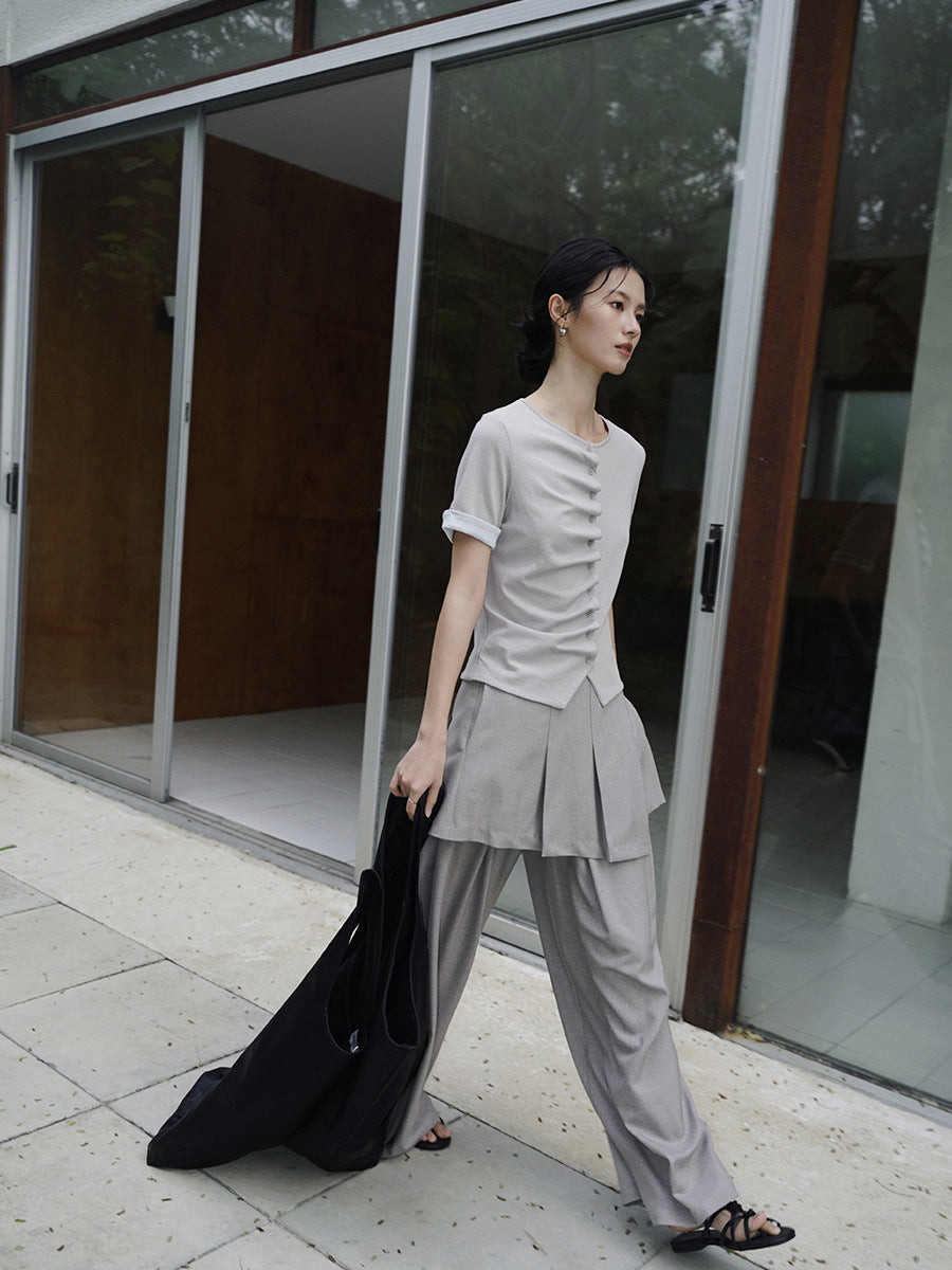 Drape Two-piece Apron Wide-leg Suit Pants