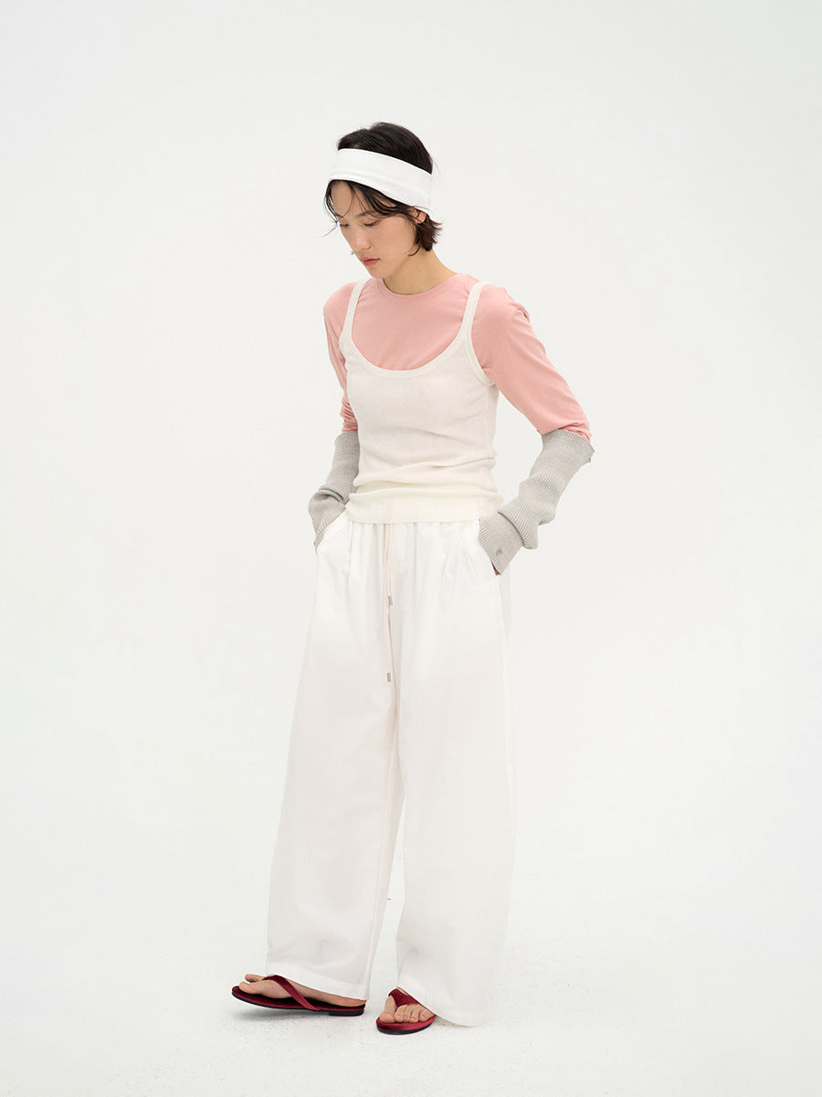 Drawstring Elastic Waist Barrel Pants