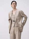 Premium Ramie Loose Oversized Suit Blazer and V-Neck Top