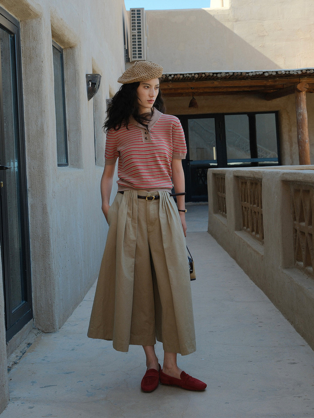 Pleated Cropped Wide-leg Large Pants