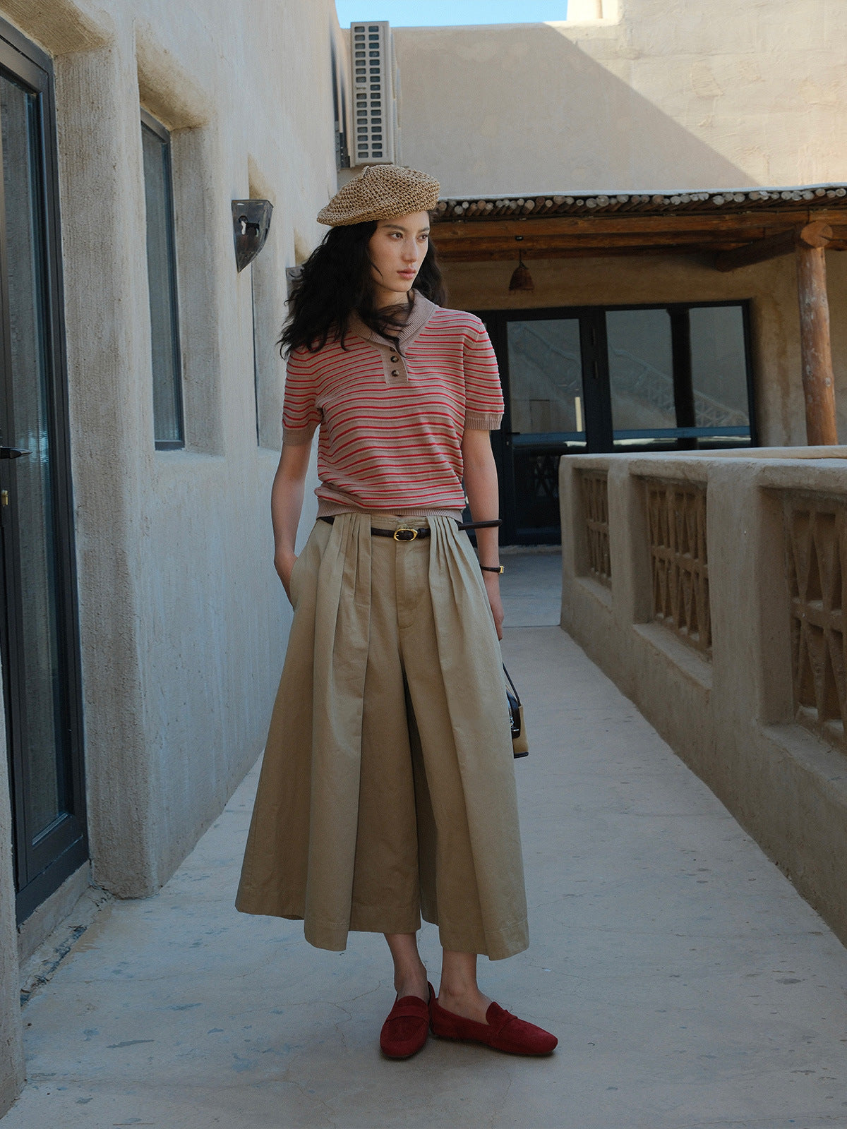 Pleated Cropped Wide-leg Large Pants