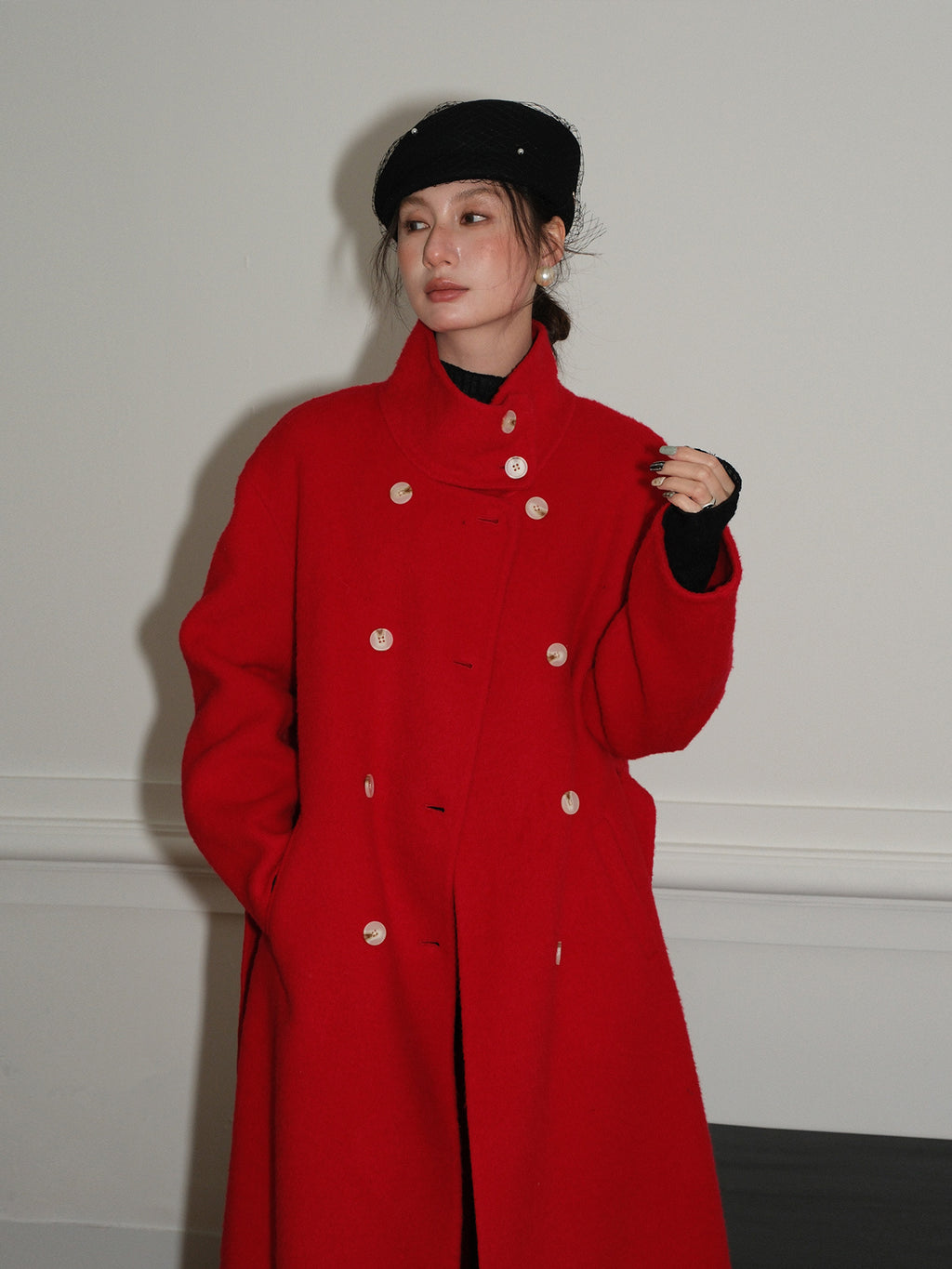 Double-Breasted Long Belt Double-Sided Alpaca Wool Cashmere Coat