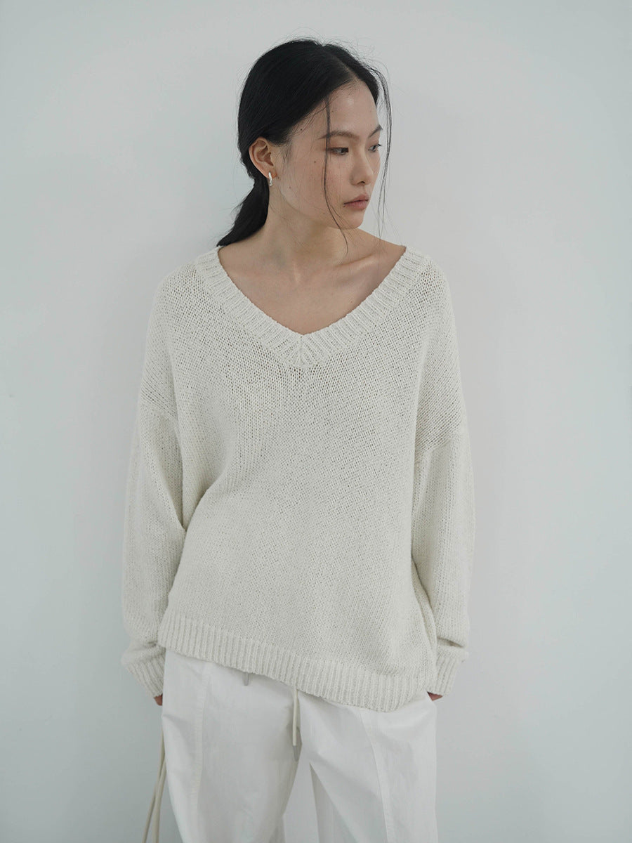 Large V-neck Loose Knit Sweater