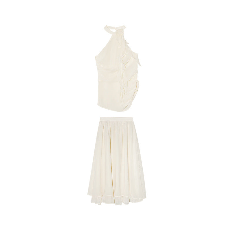 Halter Neck Ruffle Top & Maxi Skirt Set