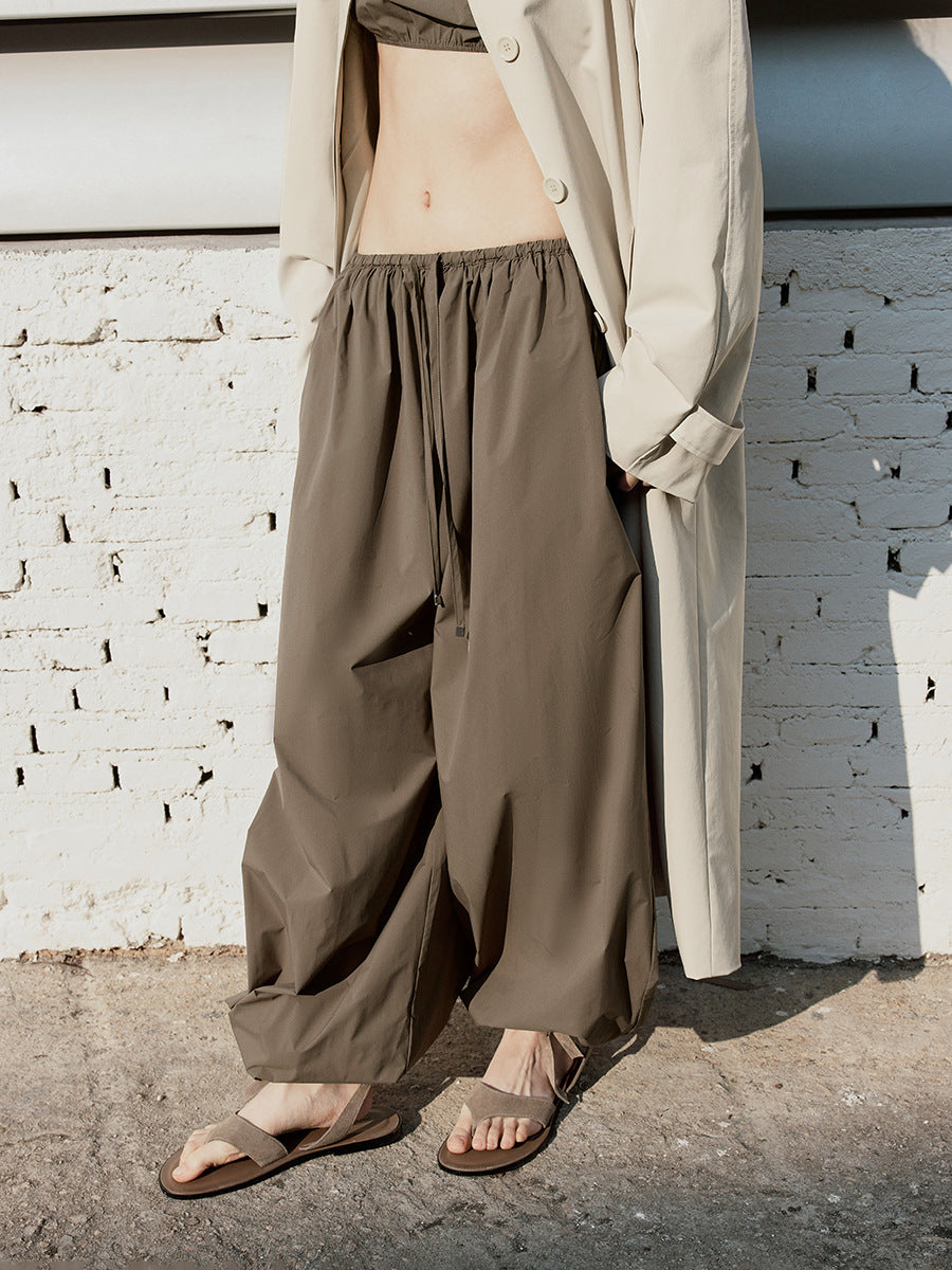 Elastic Fit Wide-Leg Drawstring Recycled Fabric Pants