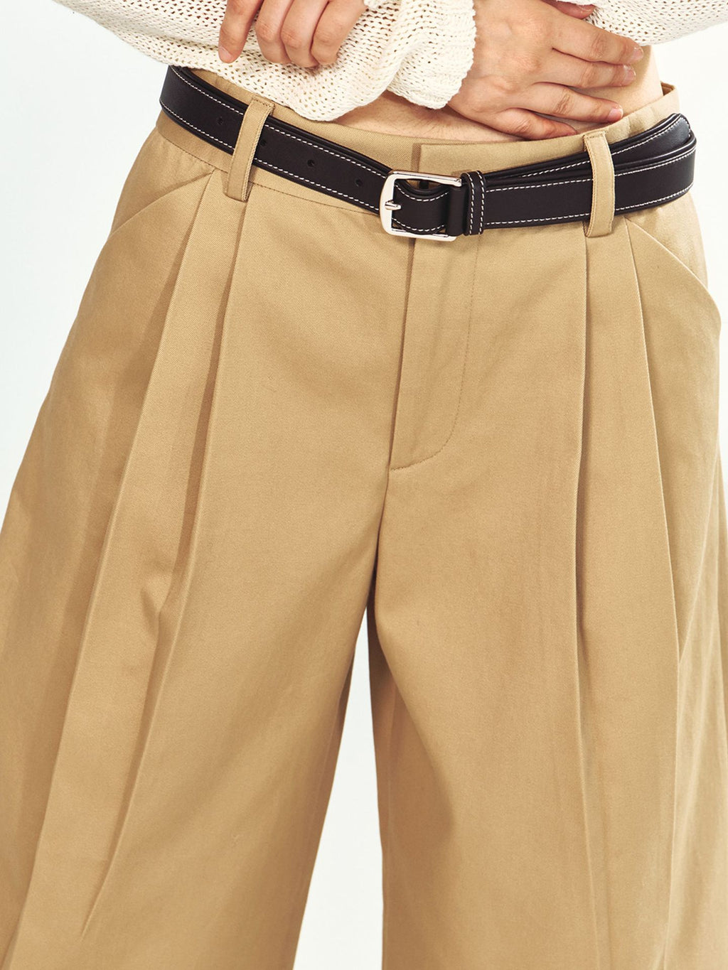 Cropped Casual Pleated Pants