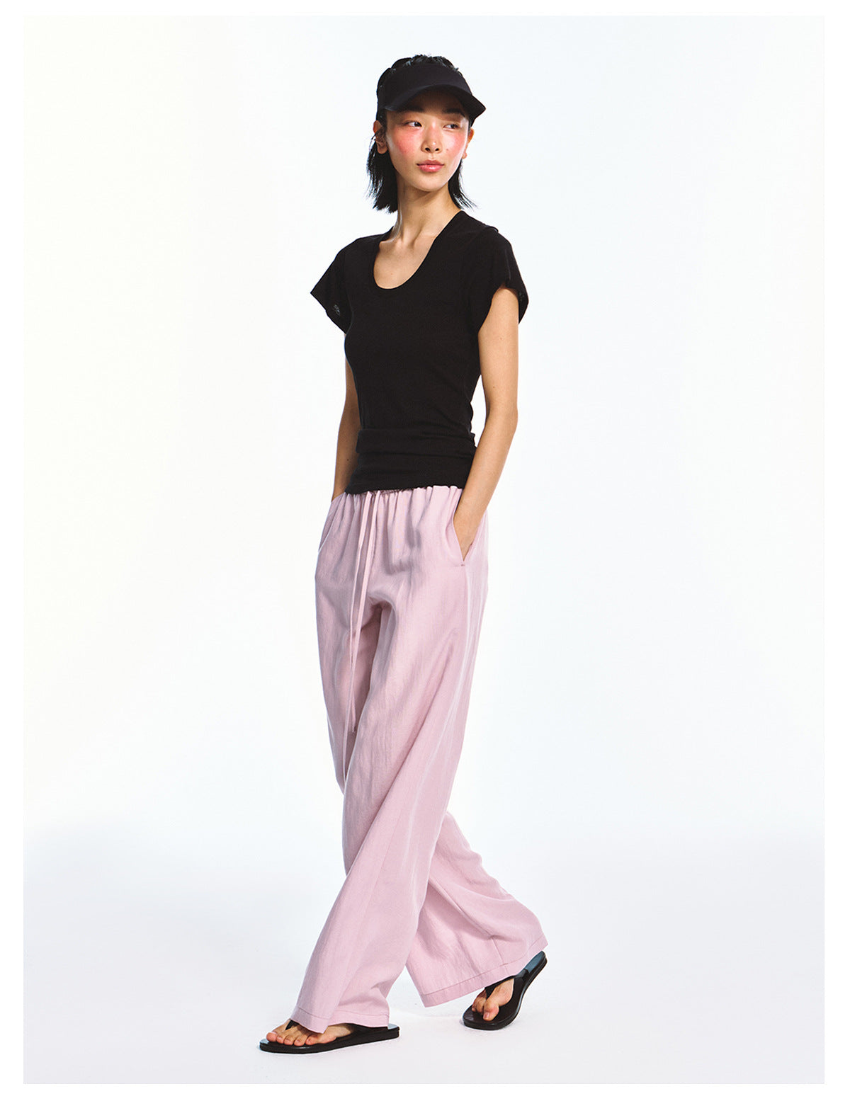 Solid Color Straight-leg Elastic Waist Casual Pants