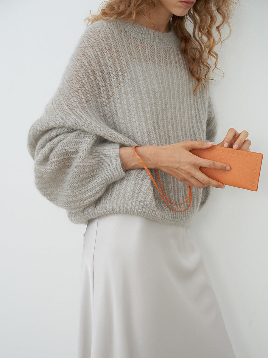 Love with Nancy Thirteen Lines autumn/winter mohair casual high-end loose hollow lazy style sweater for women 30860