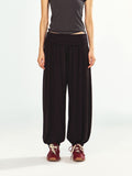 Wide Waist Folded Elastic Knit Casual Lantern Pants