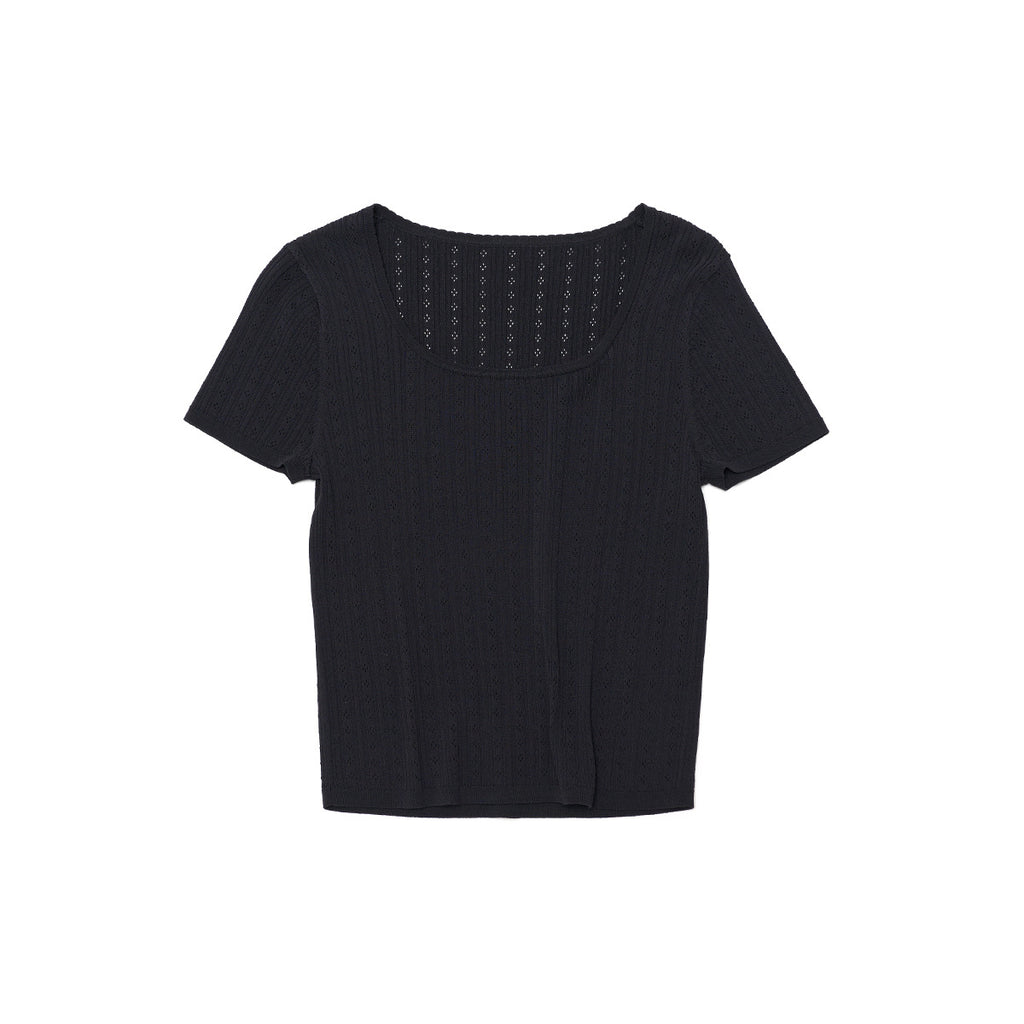 Delicate Mesh Lace Square Neck Slim Fit Knit Top