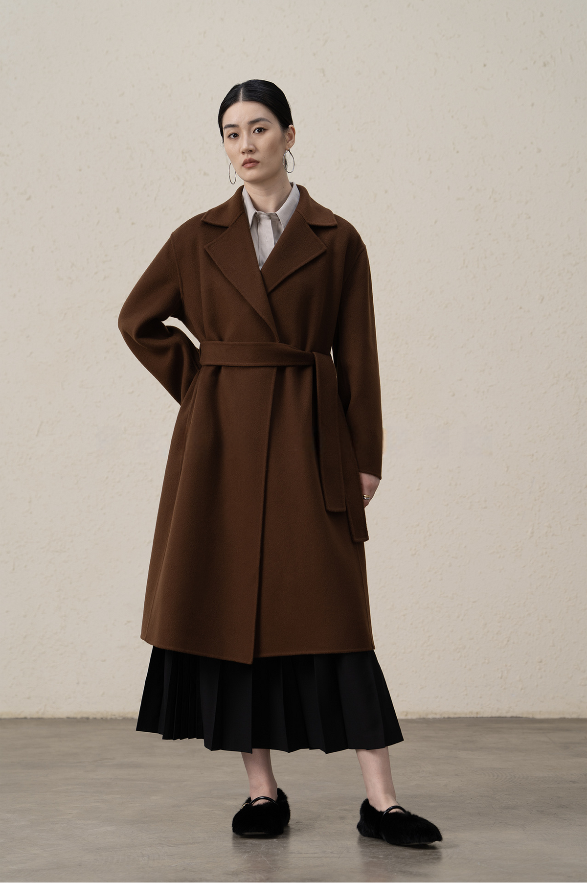 Cashmere Merino Wool Mulberry Silk Suit Collar Long Coat