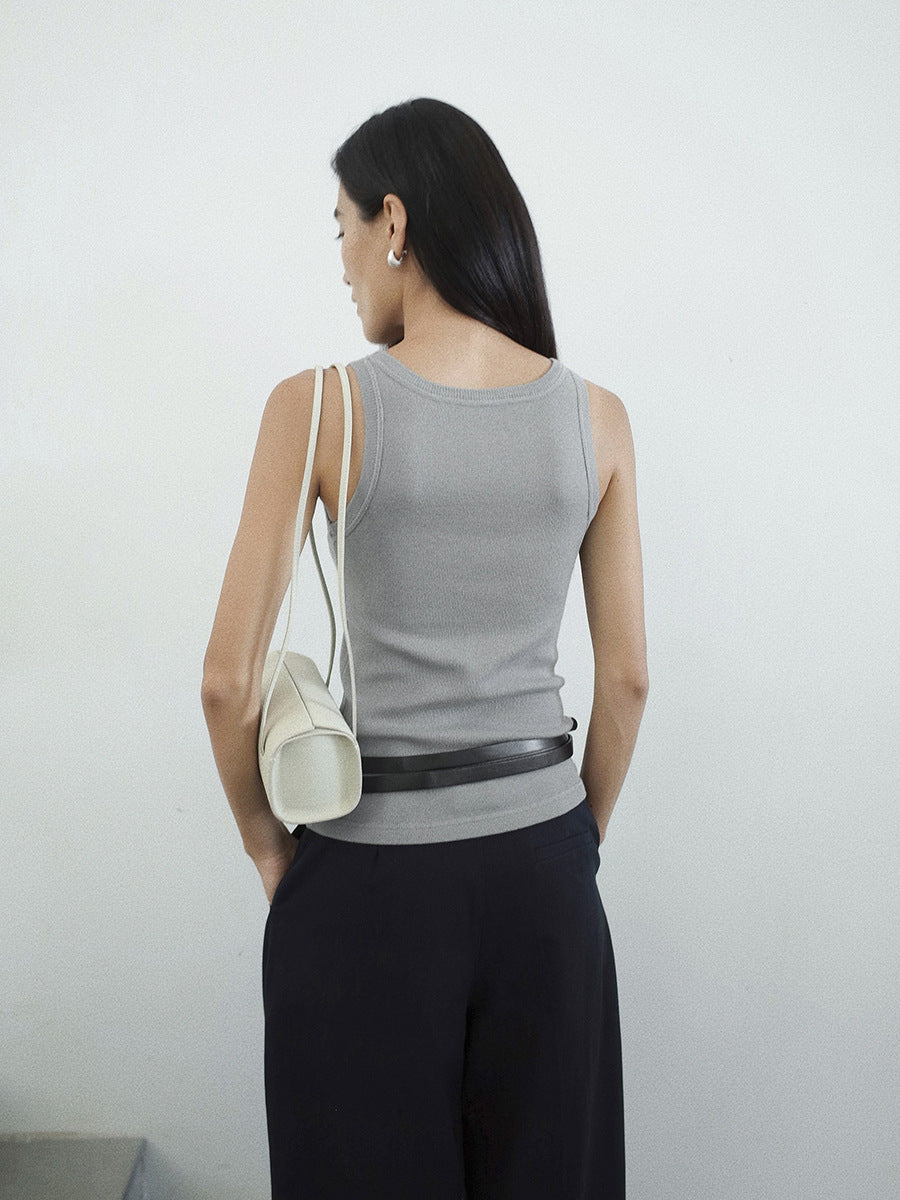 Round Neck Soft Textured Wool Tank Top