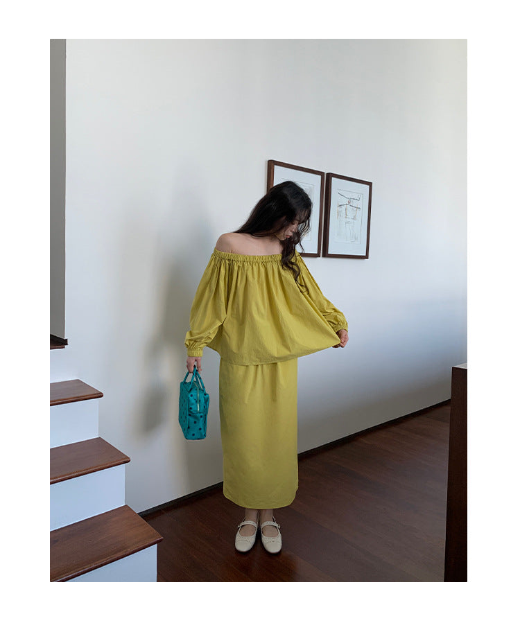 Elastic Waist Bubble Hem Midi Skirt