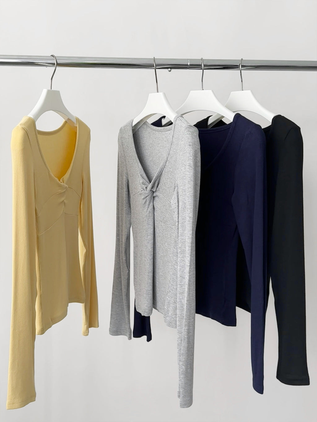 Twist Front Scoop Neck Long Sleeve Top