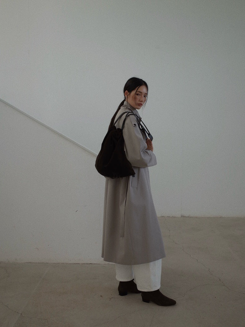 Belted Button-Front Longline Trench Coat