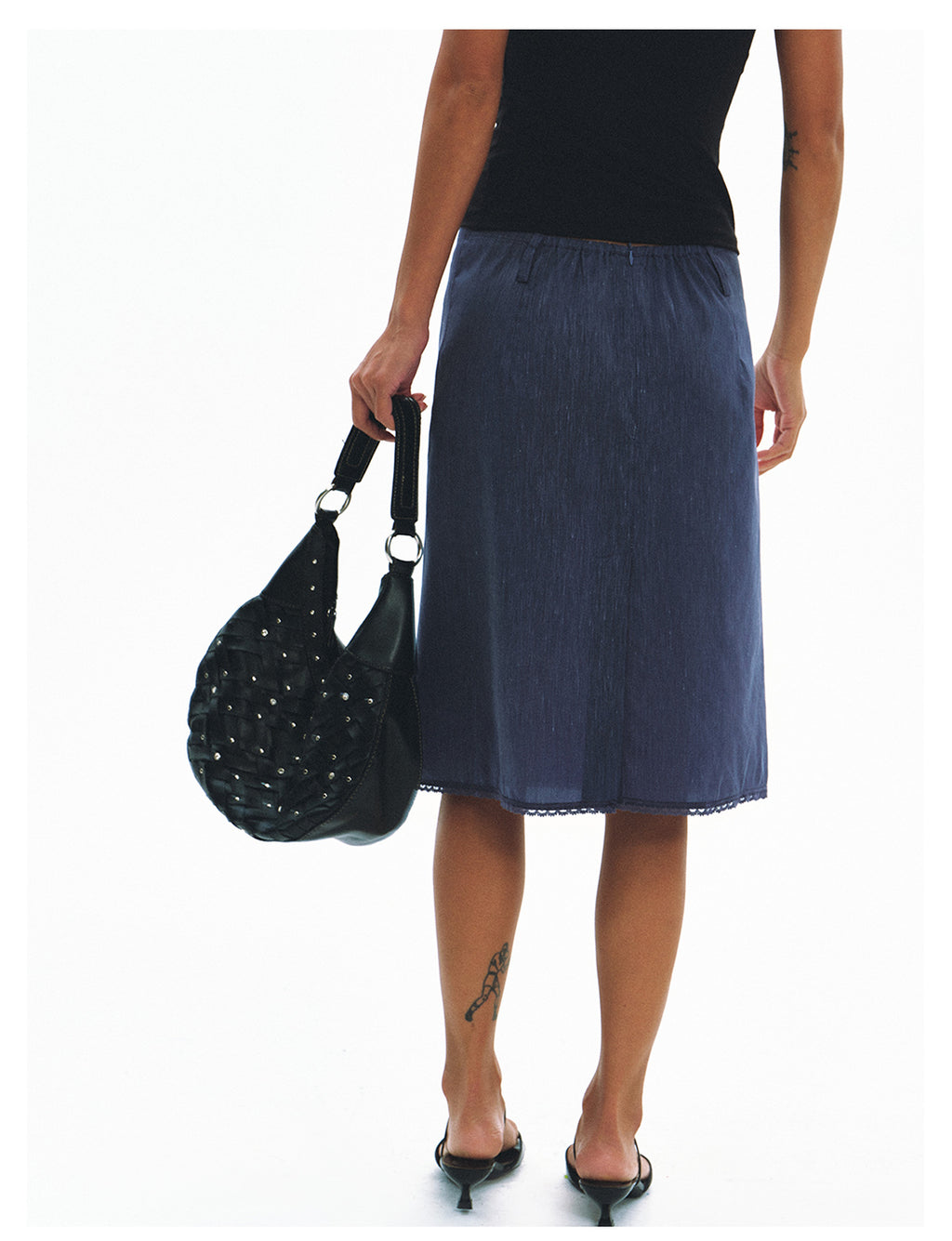 Linen Silk Straight Midi Skirt
