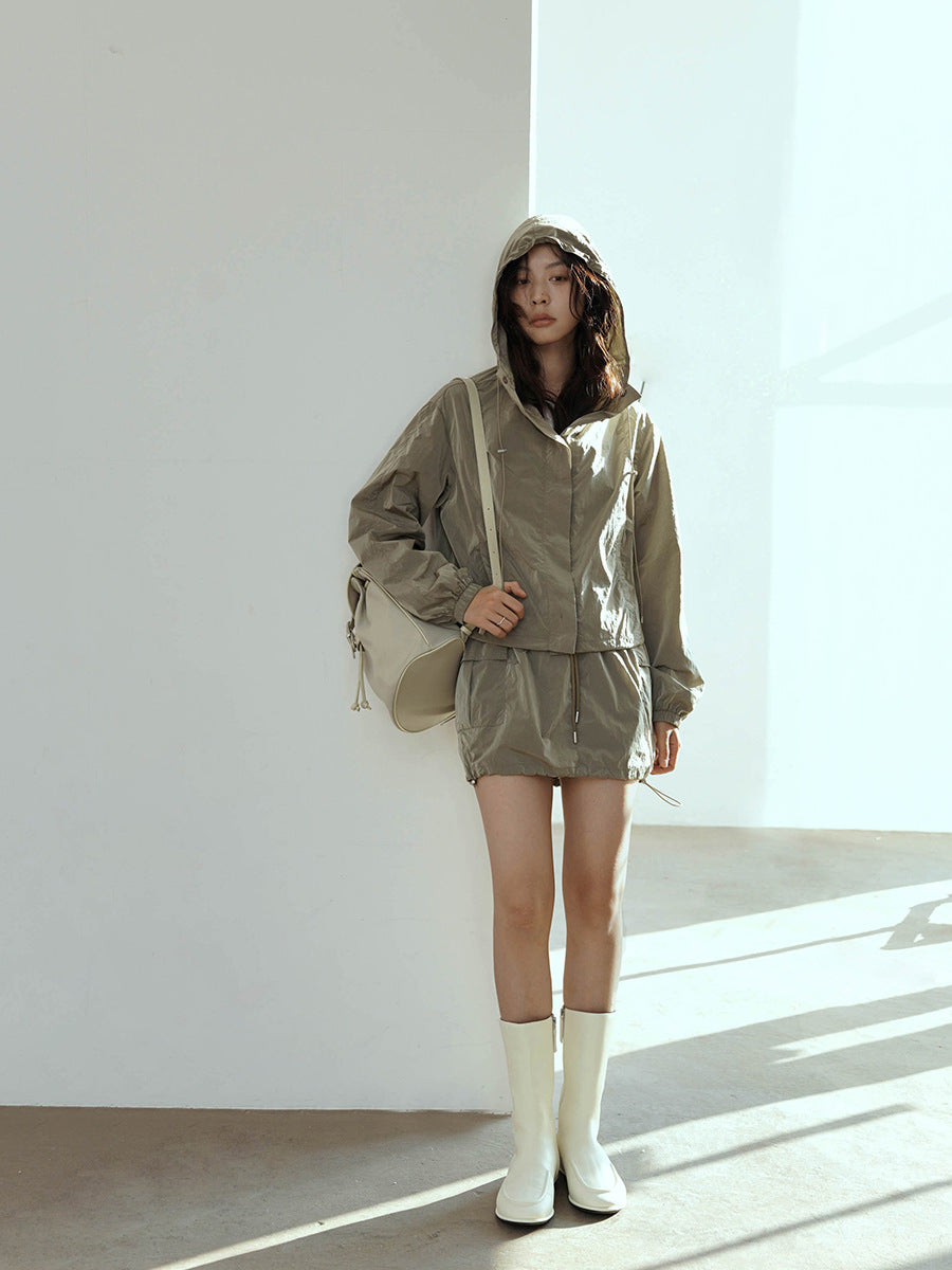 Drawstring Nylon Short Skirt