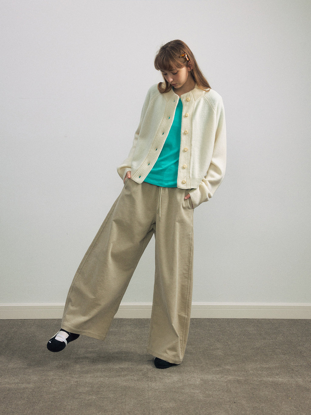 High Waist Lace-up Corduroy Long Pants