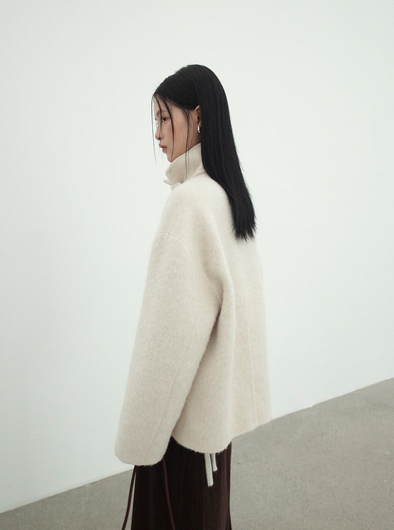Wrapfront Double-Breasted Alpaca Wool Coat