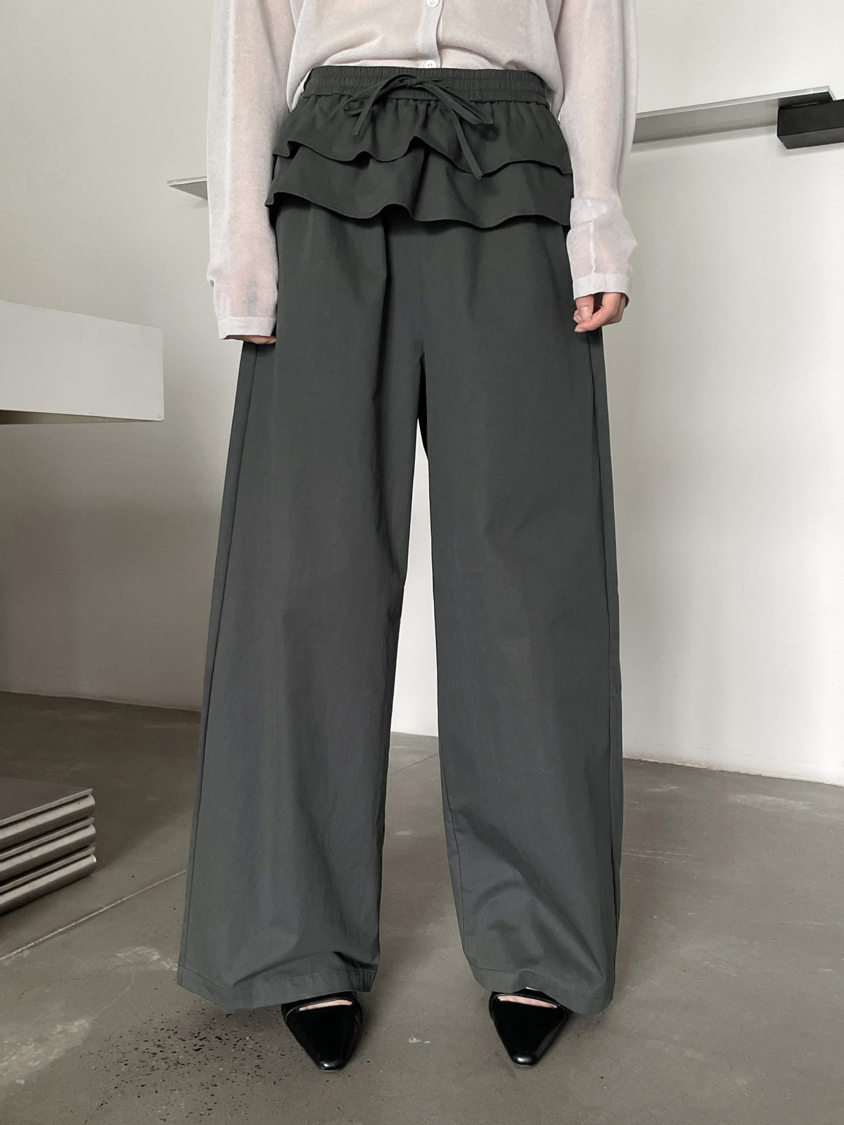 Ruffled-Layer Wide-Leg Trousers