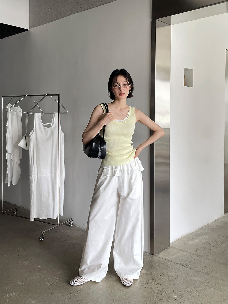 Ruffled-Layer Wide-Leg Trousers